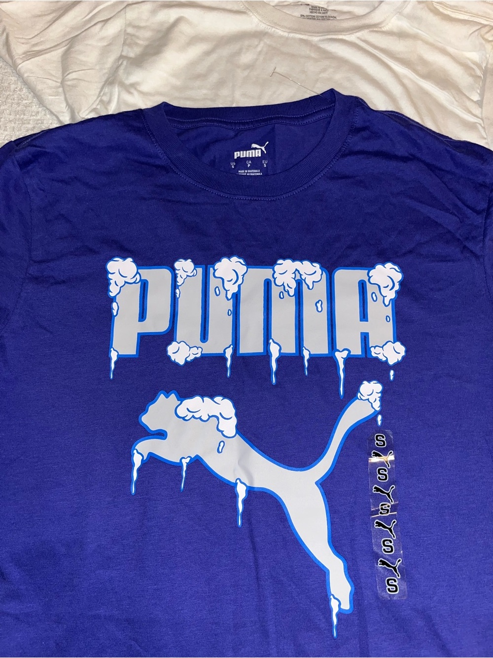 Puma Men's Navy Blue Graphic Logo Tee with Icy Silver Accents